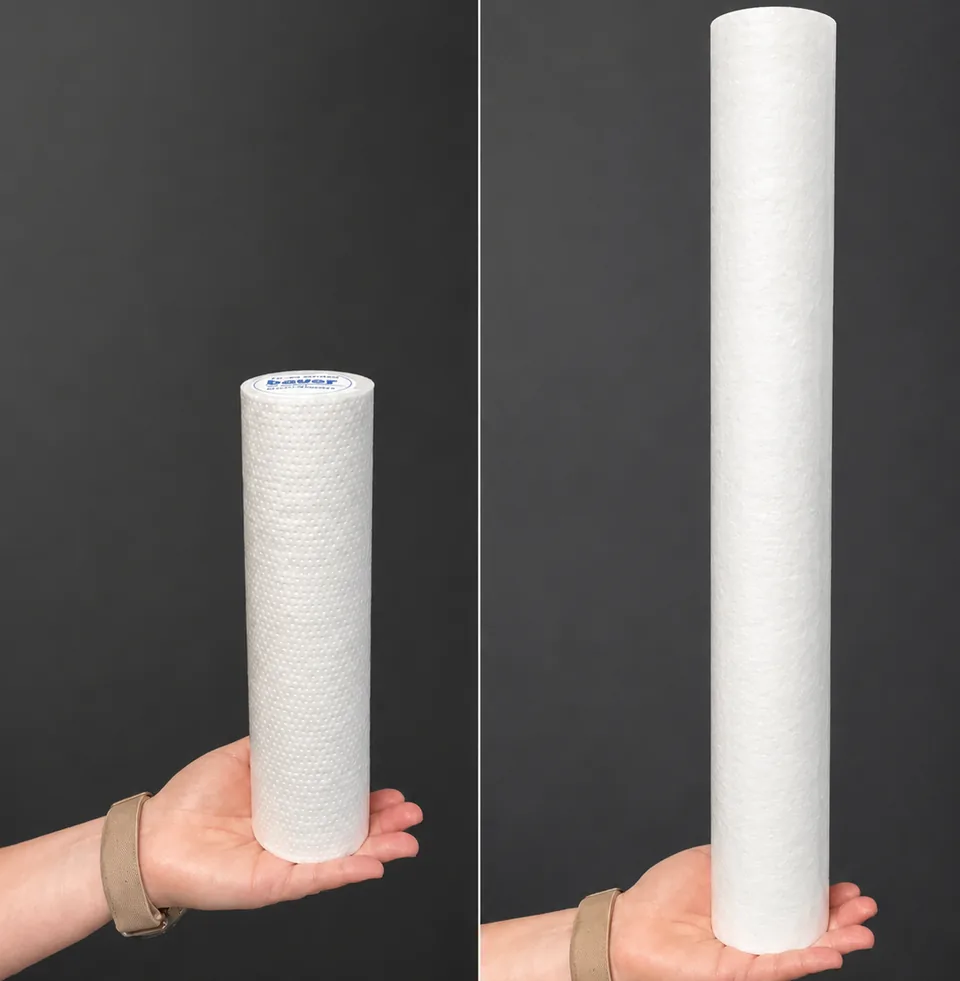 10-tumspatron och 20-tumspatron sida vid sida mot mörk bakgrund