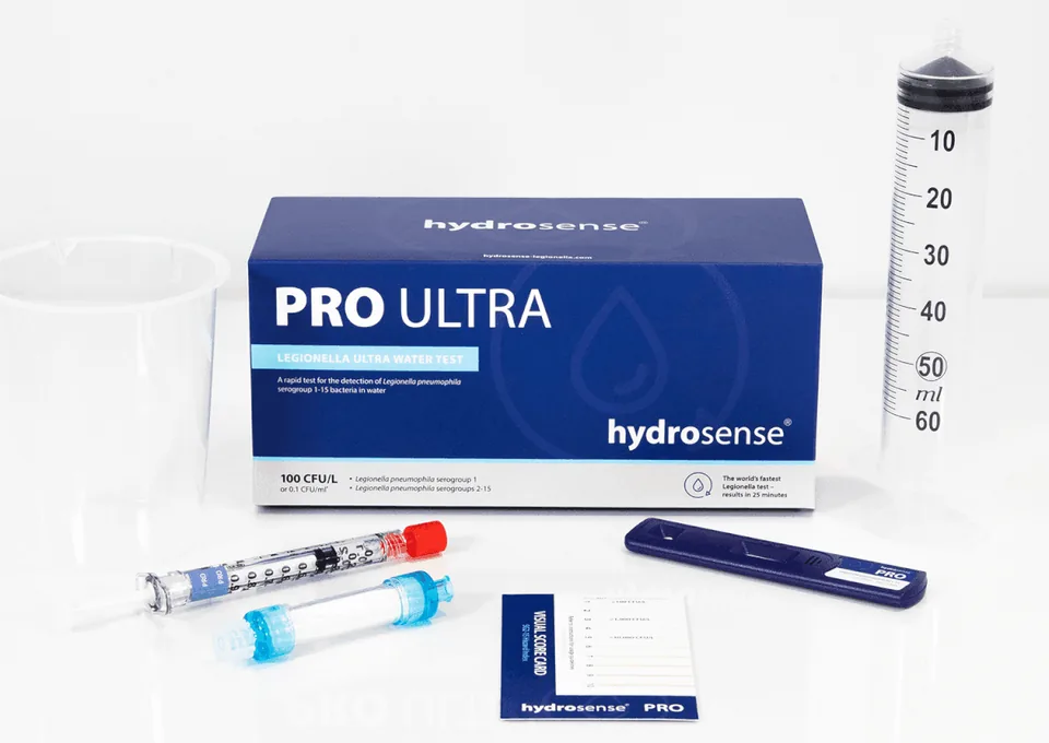 HydroSense PRO Ultra komplett kit med box, reagenser, testremsa och mätcylinder